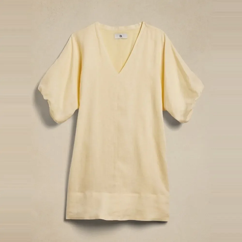 NEW Banana Republic Livia Linen Mini Shift Dress size Medium Butter Yellow